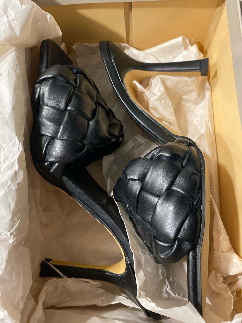 Marc Fisher Heeled Sandals Black Woven Leather Mules